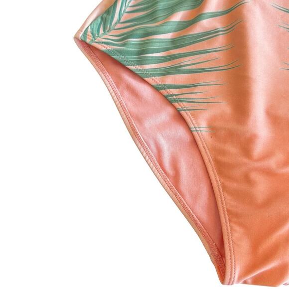 XHILARATION Peach Green Tropical Palm Tree Print One Piece Swimsuit Women's Sz M - Picture 6 of 13